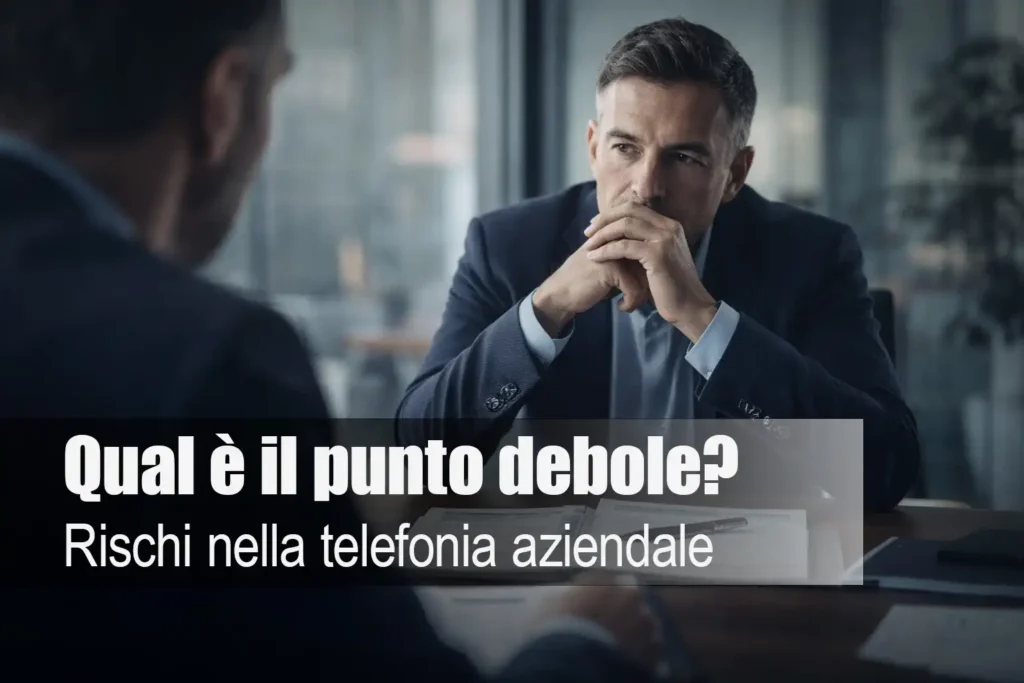 Consulente che analizza documenti durante una riunione sui rischi nella telefonia aziendale